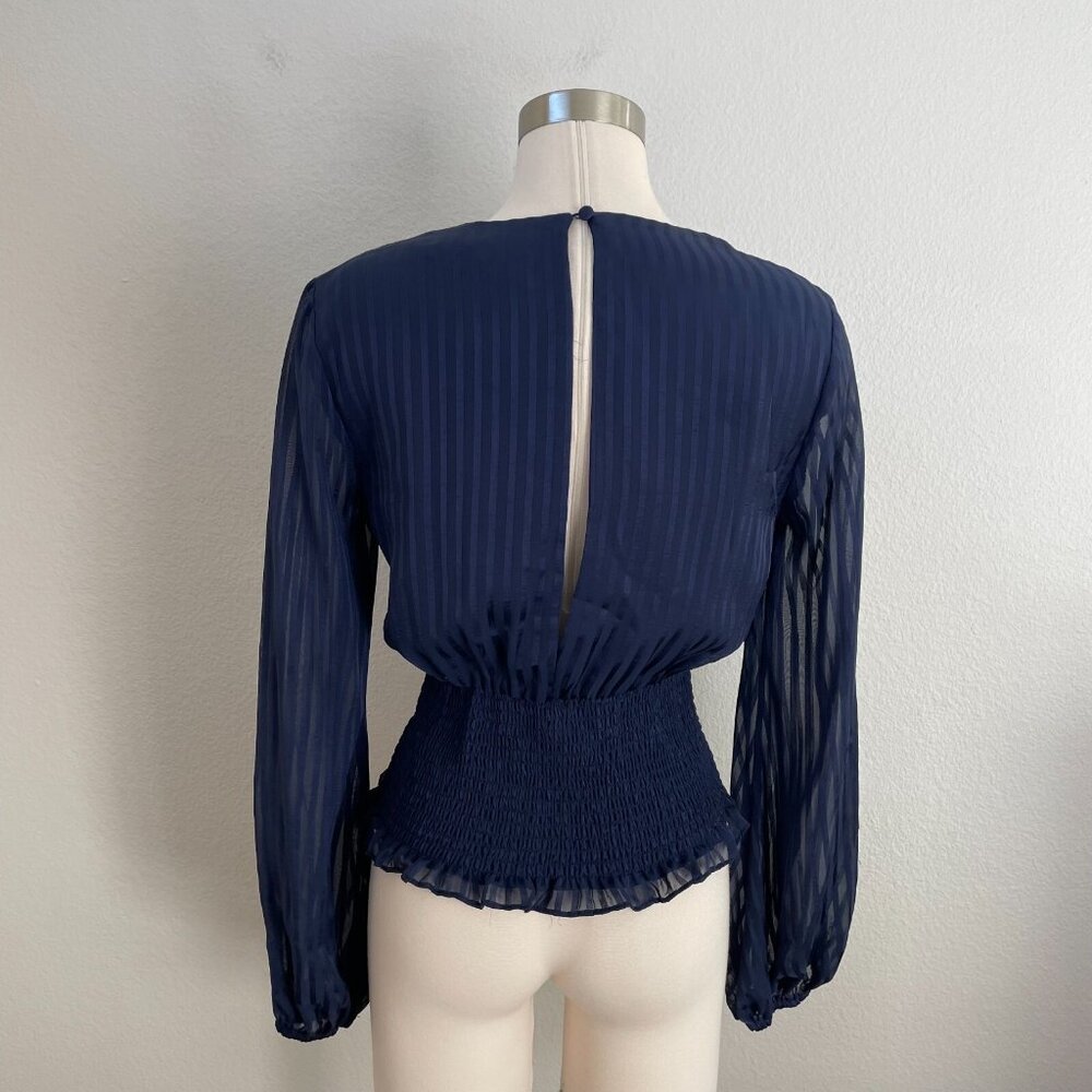Bardot Womens 6 Navy Blouse Smocked Waist Long Sleeve Shirt Top - Picture 6 of 11